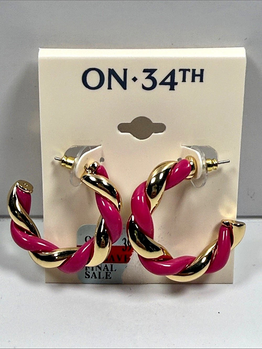 ON·34TH Pink & Gold Twist Hoop Earrings NWT